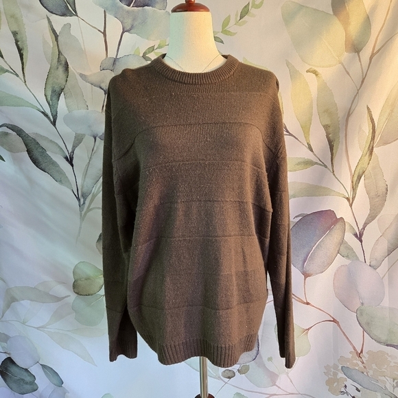 Knightsbridge Sweaters - KNIGHTSBRIDGE | Vintage Striped Acrylic Crewneck Sweater in Brown sz M
